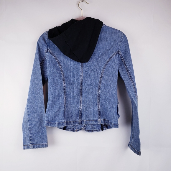 One tuff babe Jean jacket Hooded zip button Pocket size small - Picture 6 of 6